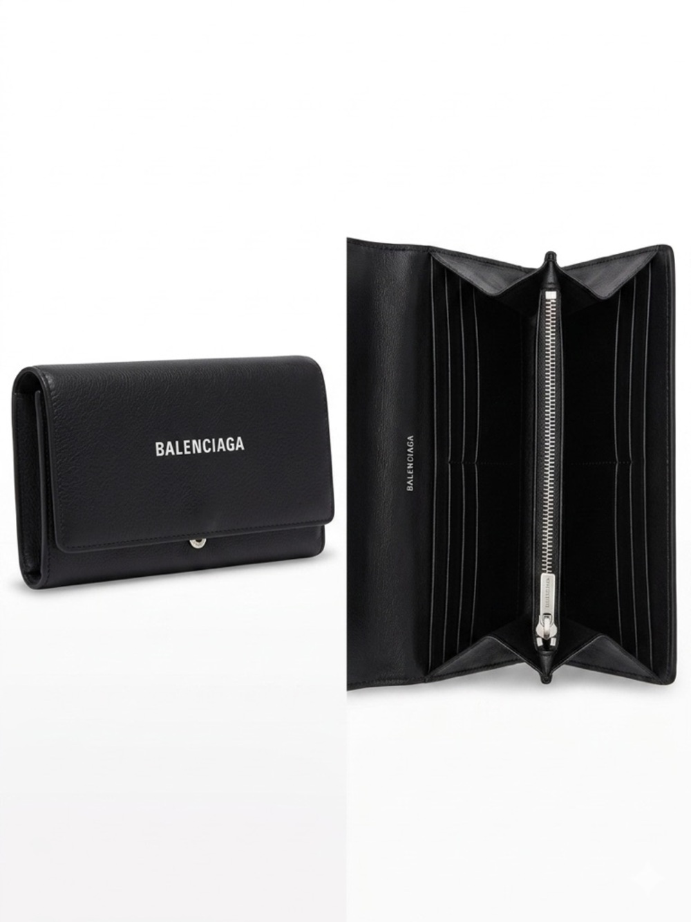 Balenciaga Black Leather Continental Wallet